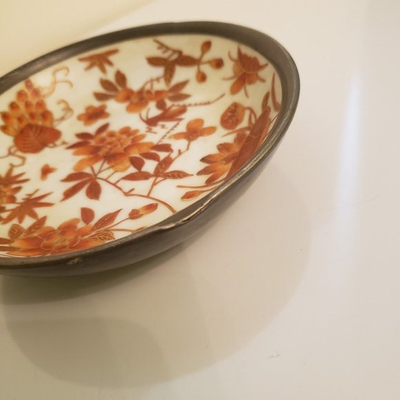 Vtg A.C.F. Japanese Porcelain Ware Bowl Wrapped Pewter Floral Hong Kong decorate - Picture 11 of 11